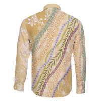 Yellow Palaka Hawaii Leis Family Matching Off The Shoulder Long Sleeve Dress and Hawaiian Shirt Hawaiian-plaid Elegant Tropical Vibes - Polynesian Pride