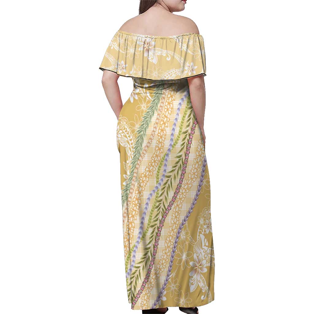 Yellow Palaka Hawaii Leis Family Matching Off Shoulder Maxi Dress and Hawaiian Shirt Hawaiian-plaid Elegant Tropical Vibes - Polynesian Pride