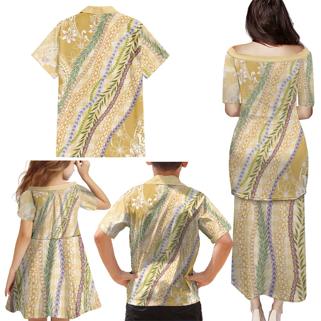 Yellow Palaka Hawaii Leis Family Matching Puletasi and Hawaiian Shirt Hawaiian-plaid Elegant Tropical Vibes - Polynesian Pride