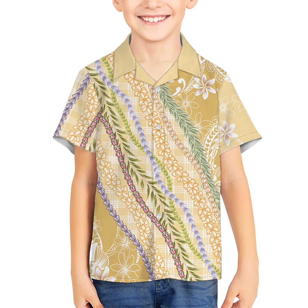 Yellow Palaka Hawaii Leis Family Matching Puletasi and Hawaiian Shirt Hawaiian-plaid Elegant Tropical Vibes - Polynesian Pride
