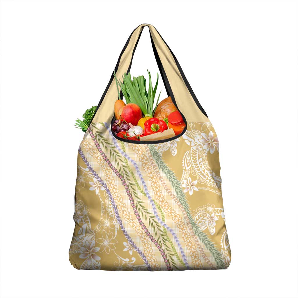 Yellow Palaka Hawaii Leis Grocery Bag Hawaiian-plaid Elegant Tropical Vibes - Polynesian Pride