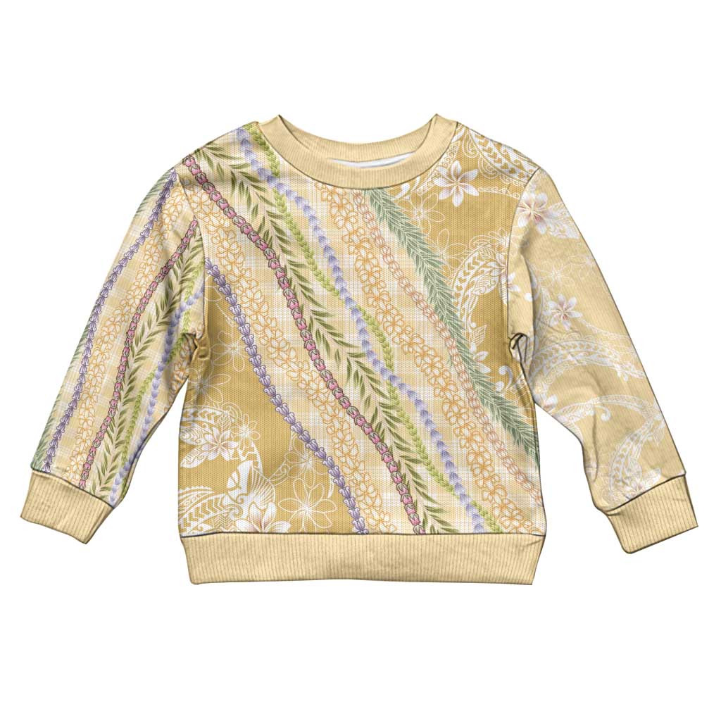 Yellow Palaka Hawaii Leis Kid Ugly Christmas Sweater Hawaiian-plaid Elegant Tropical Vibes - Polynesian Pride
