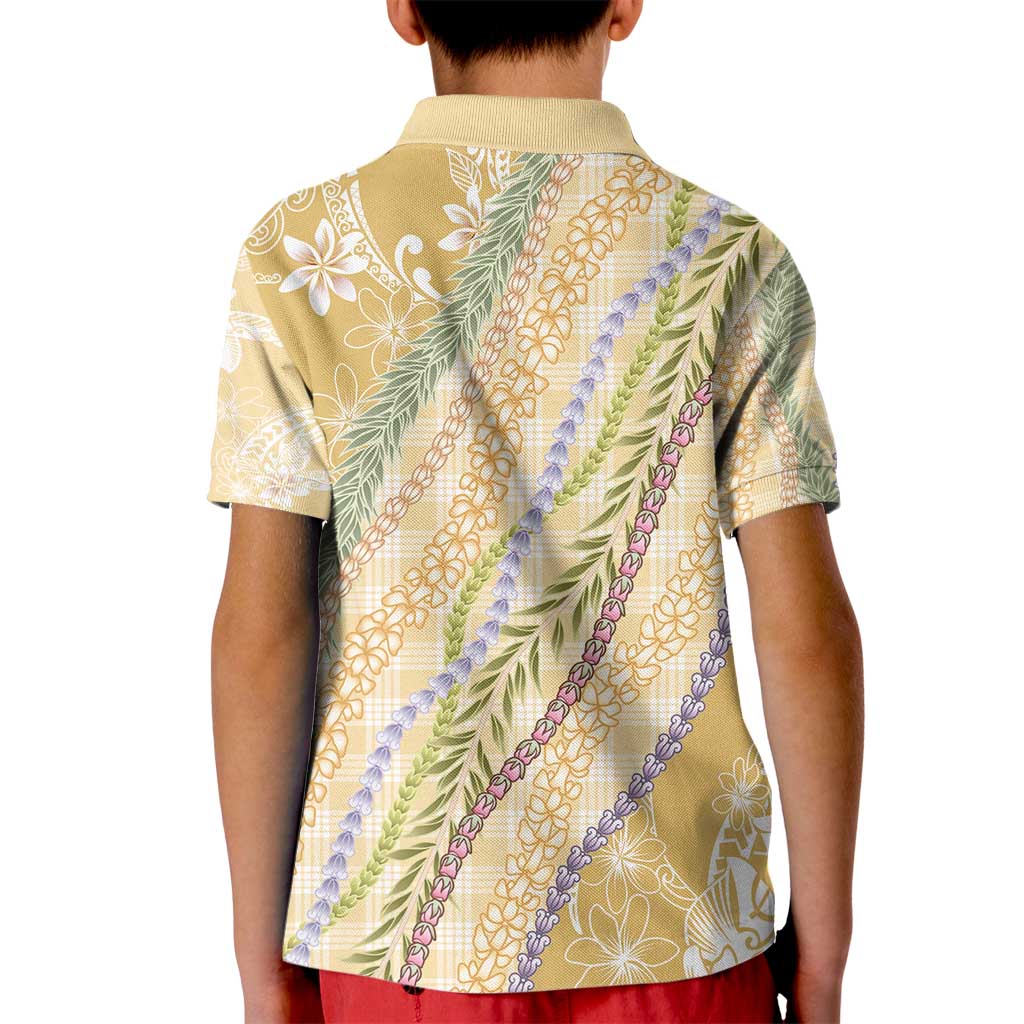 Yellow Palaka Hawaii Leis Kid Polo Shirt Hawaiian-plaid Elegant Tropical Vibes - Polynesian Pride
