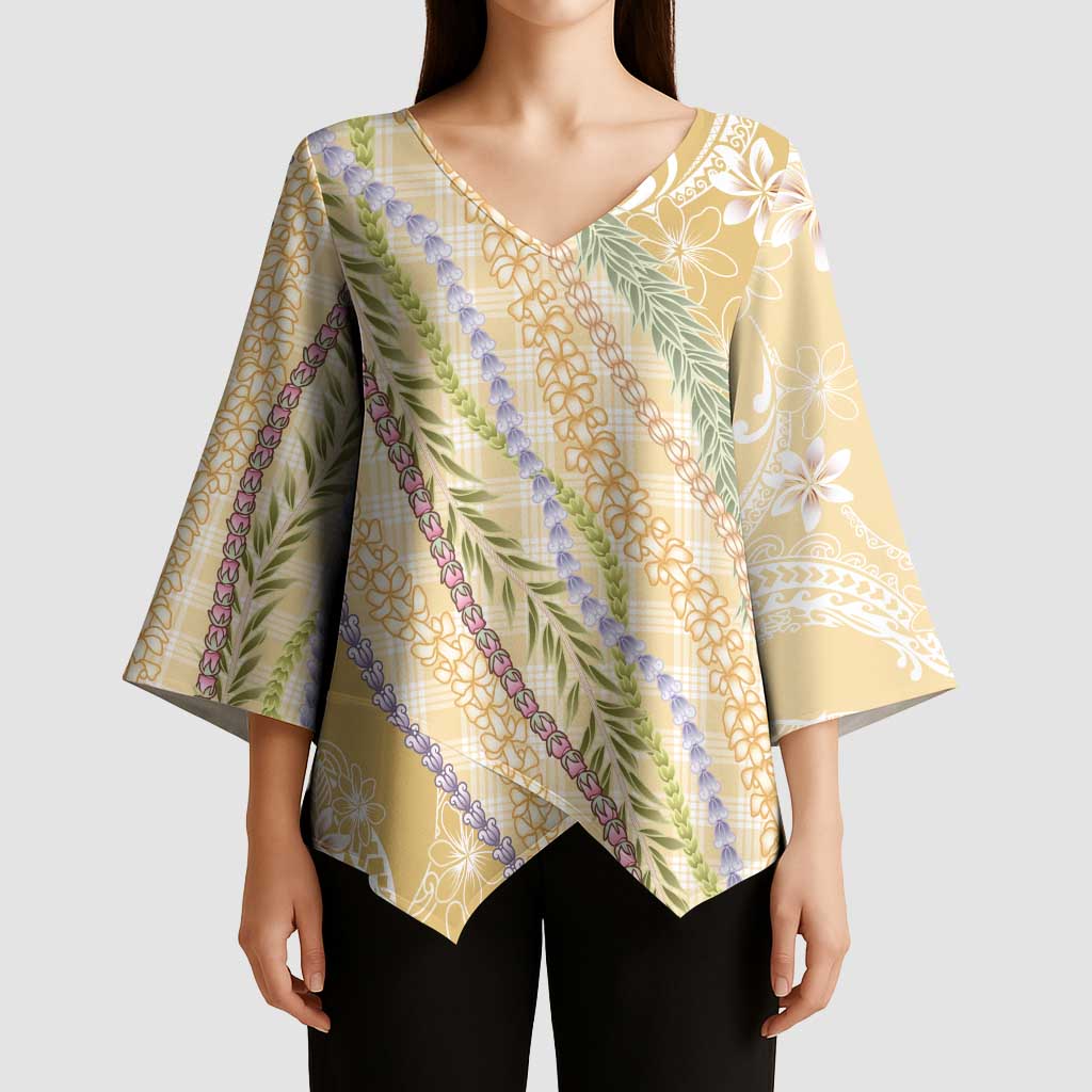 Yellow Palaka Hawaii Leis Kimono Sleeve Blouse Hawaiian-plaid Elegant Tropical Vibes - Polynesian Pride