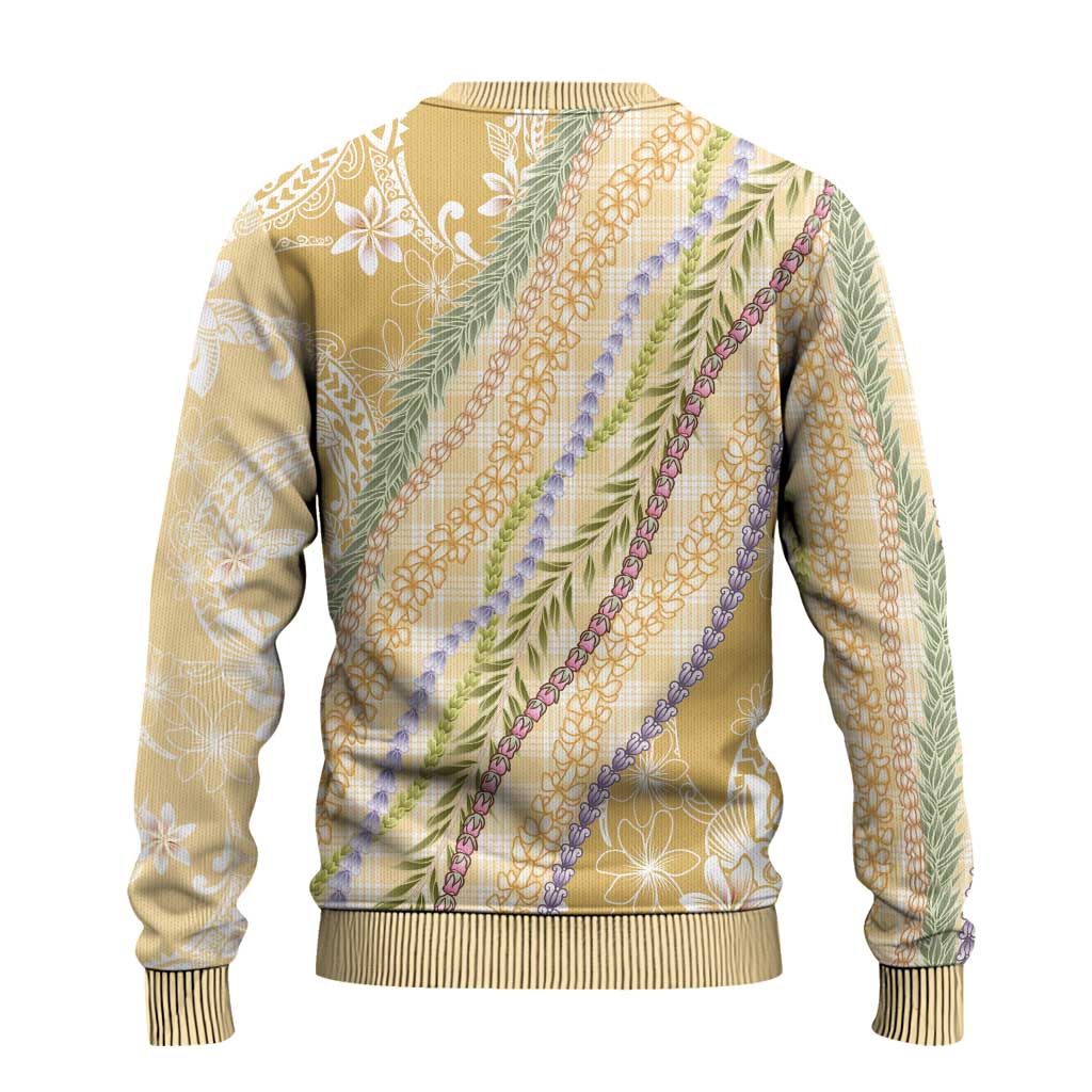 Yellow Palaka Hawaii Leis Ugly Christmas Sweater Hawaiian-plaid Elegant Tropical Vibes - Polynesian Pride