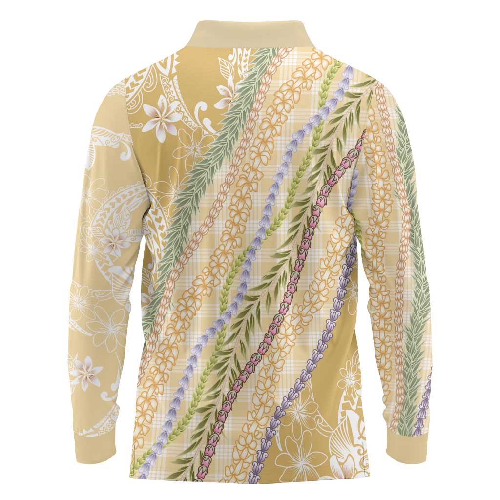 Yellow Palaka Hawaii Leis Long Sleeve Polo Shirt Hawaiian-plaid Elegant Tropical Vibes - Polynesian Pride