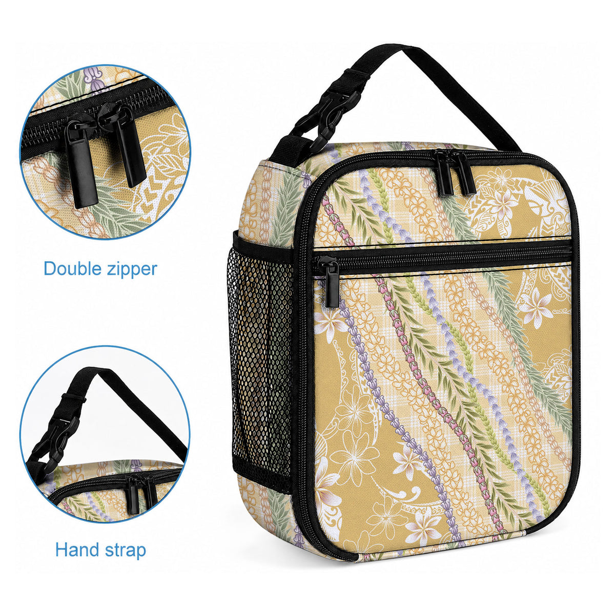 Yellow Palaka Hawaii Leis Lunch Bag Hawaiian-plaid Elegant Tropical Vibes