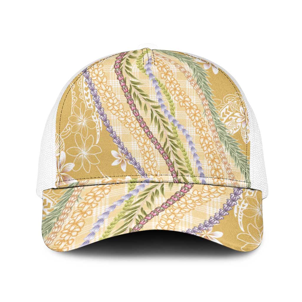 Yellow Palaka Hawaii Leis Mesh Trucker Cap Hawaiian-plaid Elegant Tropical Vibes - Polynesian Pride