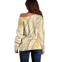 Yellow Palaka Hawaii Leis Off Shoulder Sweater Hawaiian-plaid Elegant Tropical Vibes - Polynesian Pride