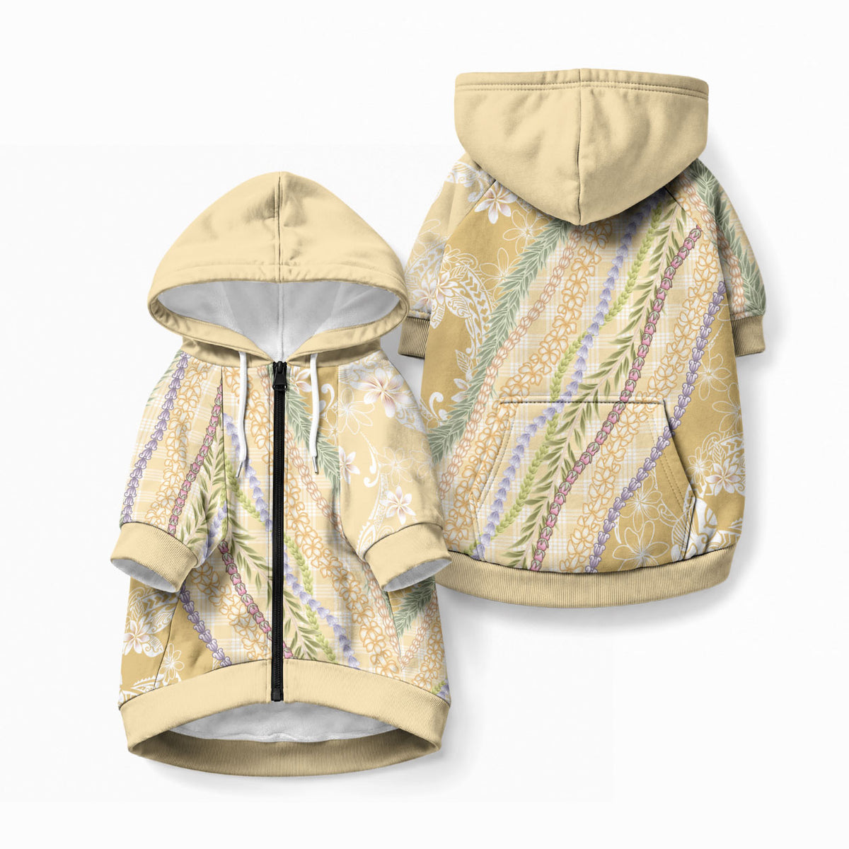 Yellow Palaka Hawaii Leis Pet Hoodie Hawaiian-plaid Elegant Tropical Vibes