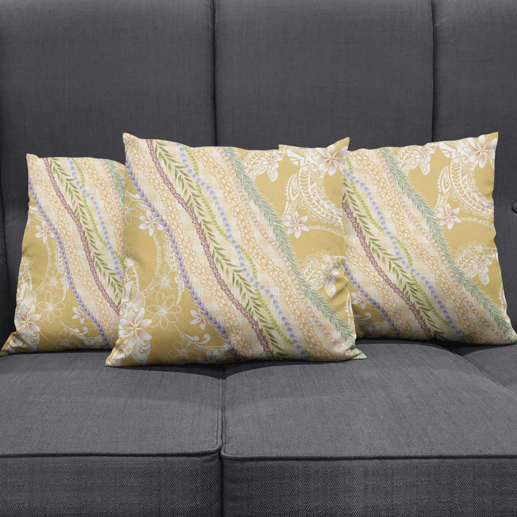 Yellow Palaka Hawaii Leis Pillow Cover Hawaiian-plaid Elegant Tropical Vibes - Polynesian Pride