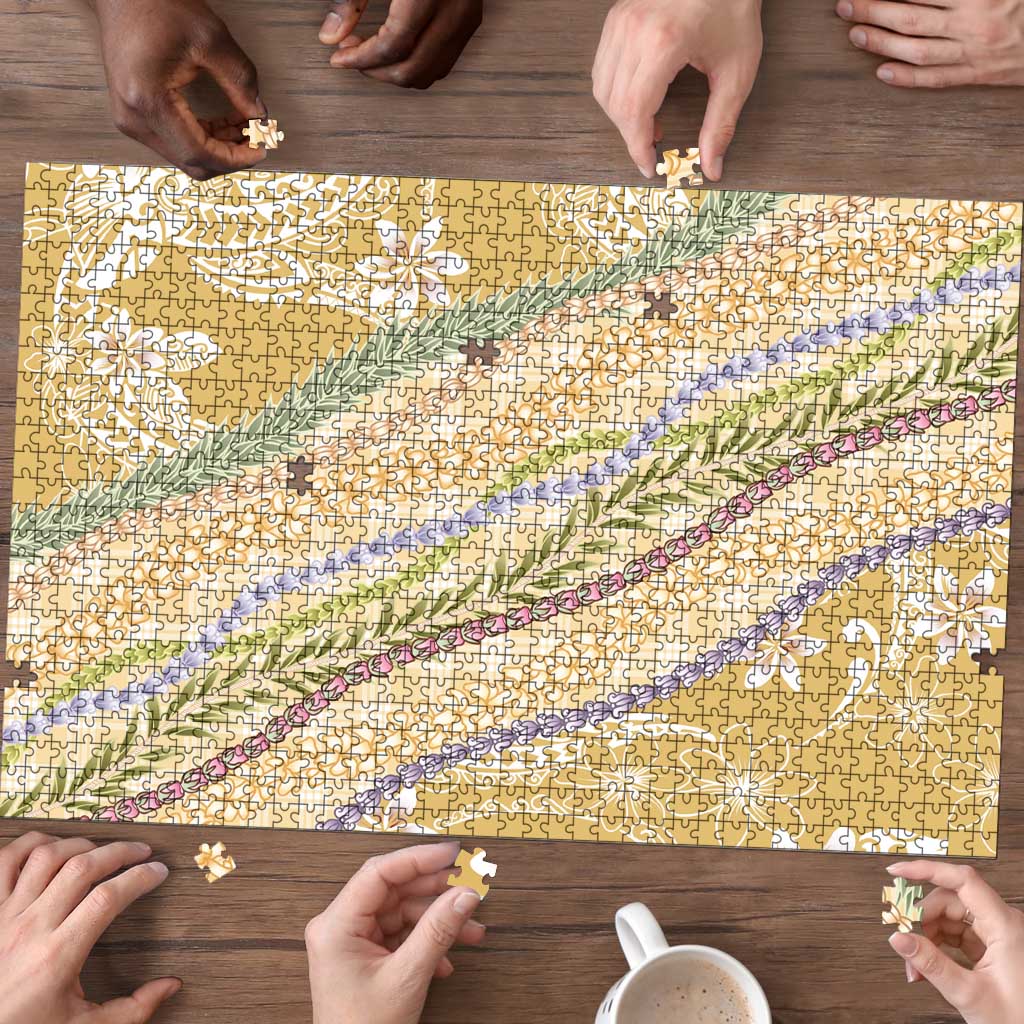 Yellow Palaka Hawaii Leis Puzzle Hawaiian-plaid Elegant Tropical Vibes - Polynesian Pride