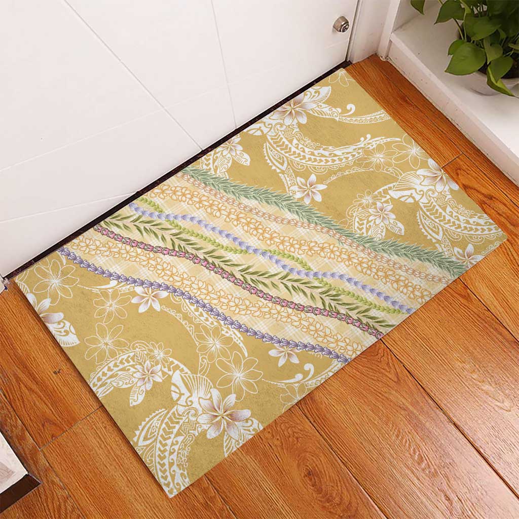Yellow Palaka Hawaii Leis Rubber Doormat Hawaiian-plaid Elegant Tropical Vibes - Polynesian Pride