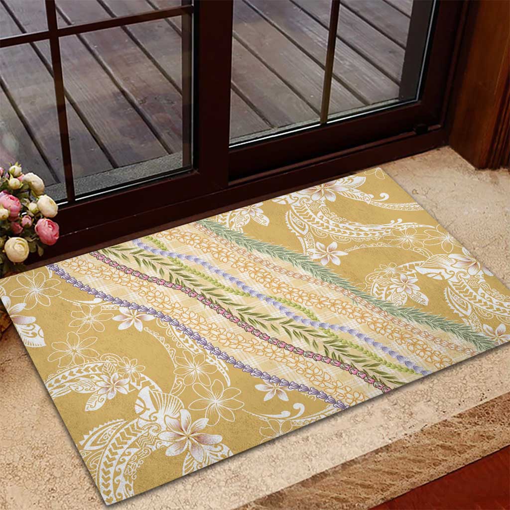 Yellow Palaka Hawaii Leis Rubber Doormat Hawaiian-plaid Elegant Tropical Vibes - Polynesian Pride