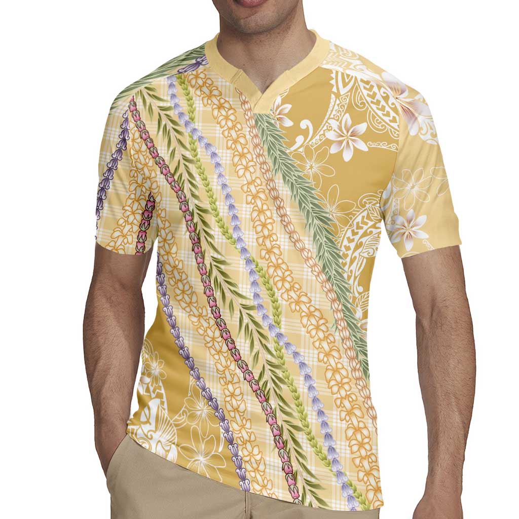 Yellow Palaka Hawaii Leis Rugby Jersey Hawaiian-plaid Elegant Tropical Vibes - Polynesian Pride