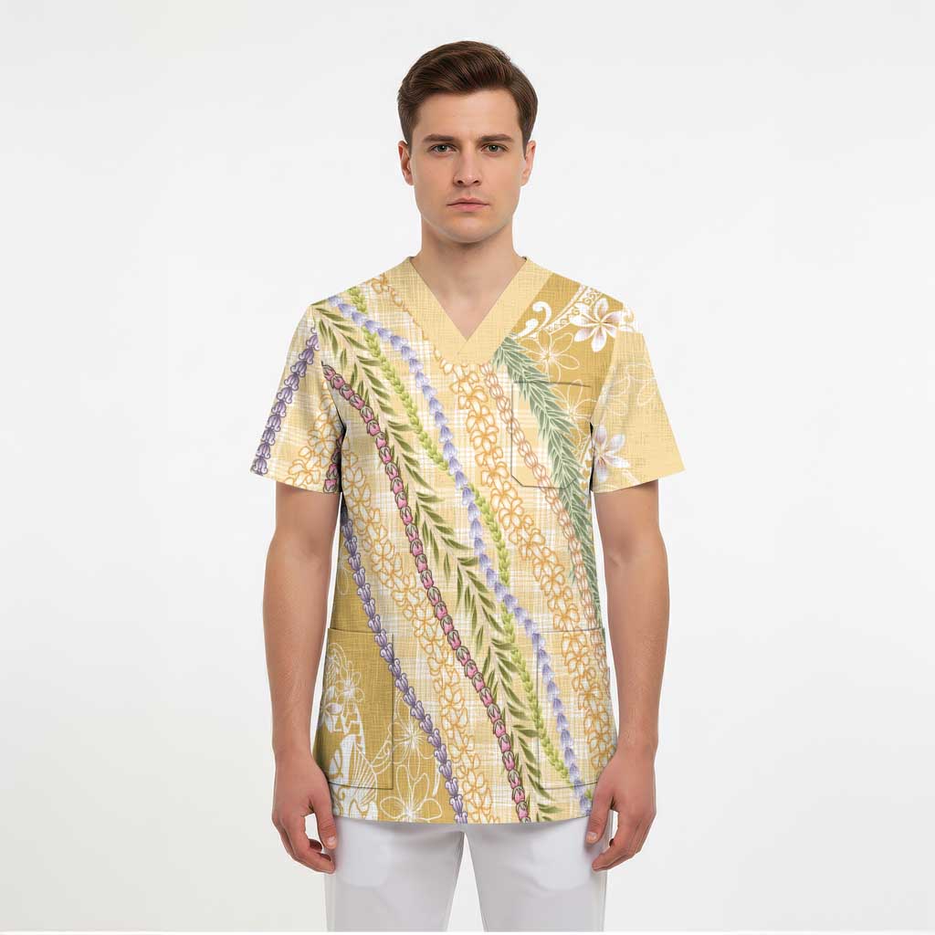 Yellow Palaka Hawaii Leis Scrub Top Hawaiian-plaid Elegant Tropical Vibes - Polynesian Pride
