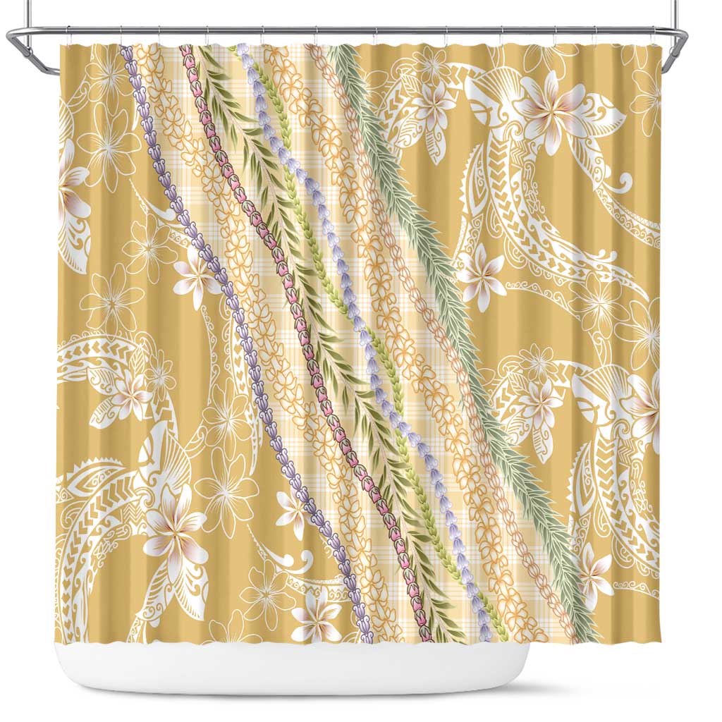Yellow Palaka Hawaii Leis Shower Curtain Hawaiian-plaid Elegant Tropical Vibes - Polynesian Pride