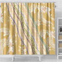 Yellow Palaka Hawaii Leis Shower Curtain Hawaiian-plaid Elegant Tropical Vibes - Polynesian Pride