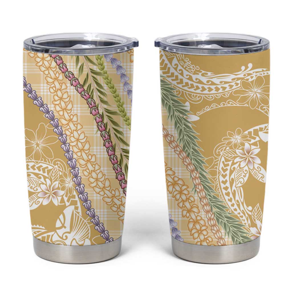Yellow Palaka Hawaii Leis Tumbler Cup Hawaiian-plaid Elegant Tropical Vibes - Polynesian Pride