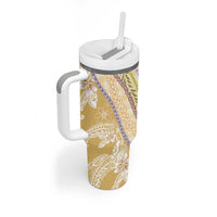 Yellow Palaka Hawaii Leis Tumbler With Handle Hawaiian-plaid Elegant Tropical Vibes - Polynesian Pride
