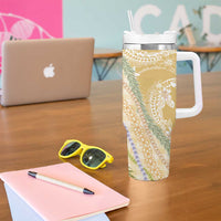 Yellow Palaka Hawaii Leis Tumbler With Handle Hawaiian-plaid Elegant Tropical Vibes - Polynesian Pride