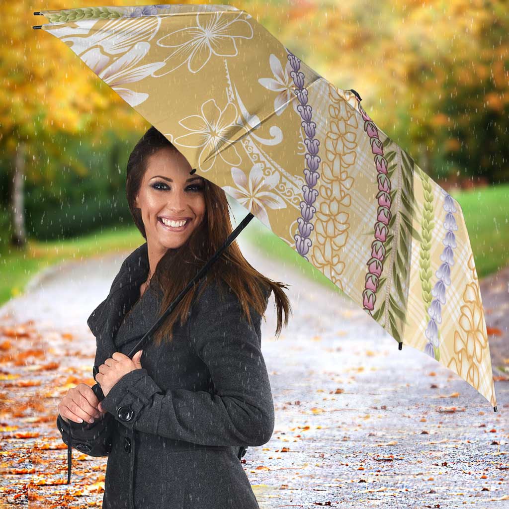 Yellow Palaka Hawaii Leis Umbrella Hawaiian-plaid Elegant Tropical Vibes - Polynesian Pride