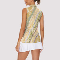 Yellow Palaka Hawaii Leis Women Sleeveless Polo Shirt Hawaiian-plaid Elegant Tropical Vibes - Polynesian Pride