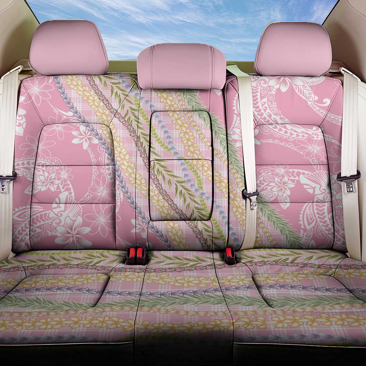 Pink Palaka Hawaii Leis Back Car Seat Cover Hawaiian-plaid Elegant Tropical Vibes - Polynesian Pride