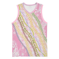 Pink Palaka Hawaii Leis Basketball Jersey Hawaiian-plaid Elegant Tropical Vibes - Polynesian Pride