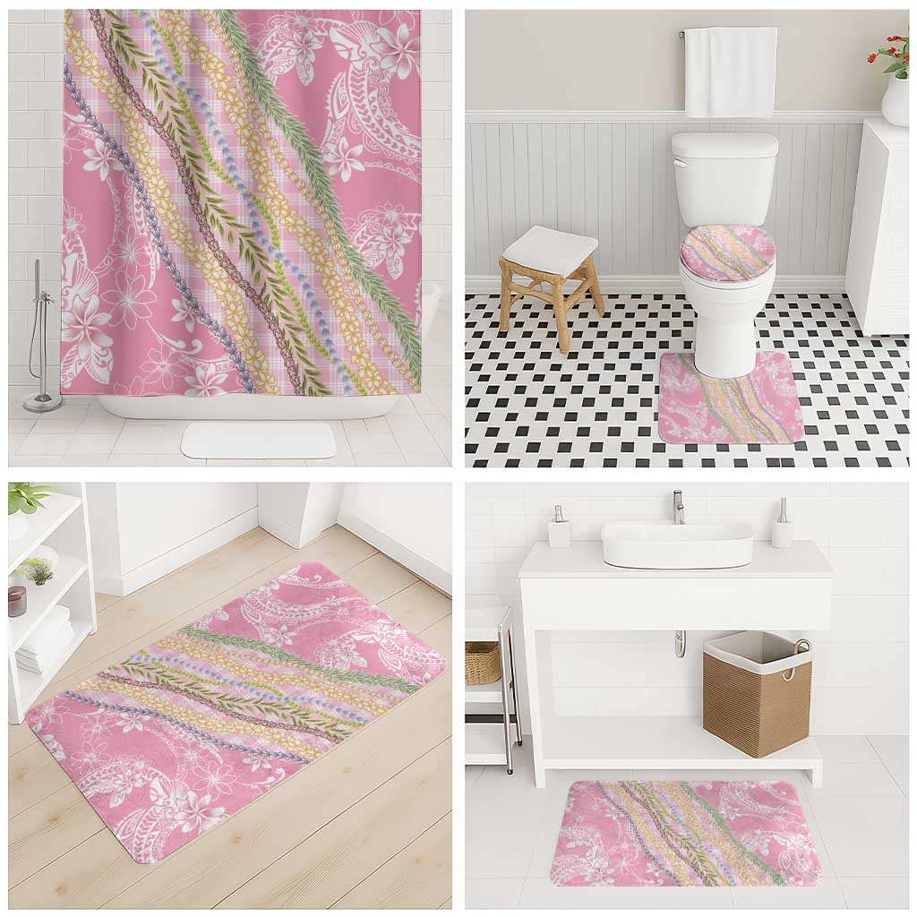 Pink Palaka Hawaii Leis Bathroom Set Hawaiian-plaid Elegant Tropical Vibes - Polynesian Pride