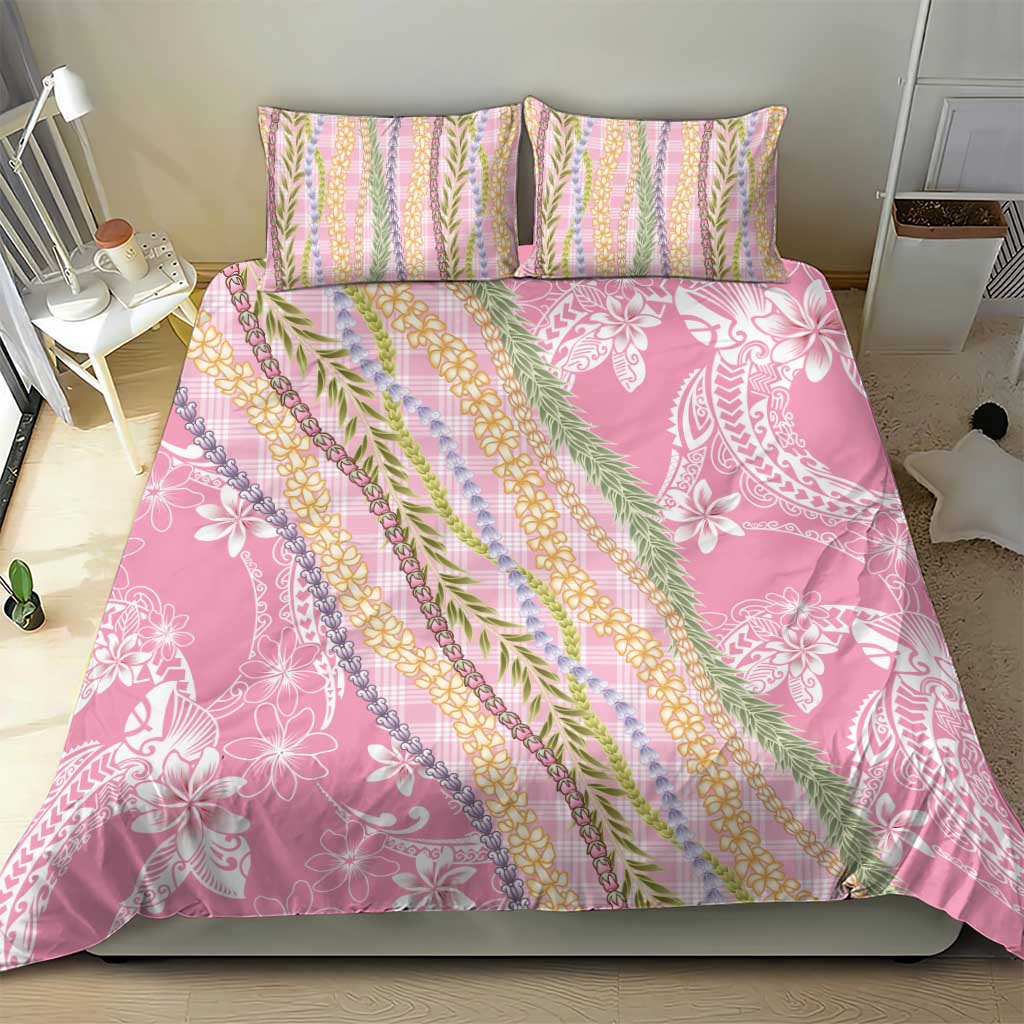 Pink Palaka Hawaii Leis Bedding Set Hawaiian-plaid Elegant Tropical Vibes - Polynesian Pride