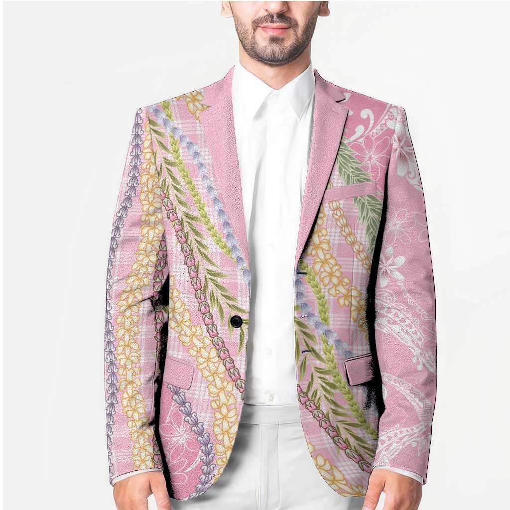 Pink Palaka Hawaii Leis Blazer Hawaiian-plaid Elegant Tropical Vibes - Polynesian Pride