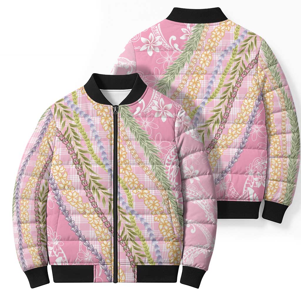 Pink Palaka Hawaii Leis Bomber Puffer Jacket Hawaiian-plaid Elegant Tropical Vibes - Polynesian Pride