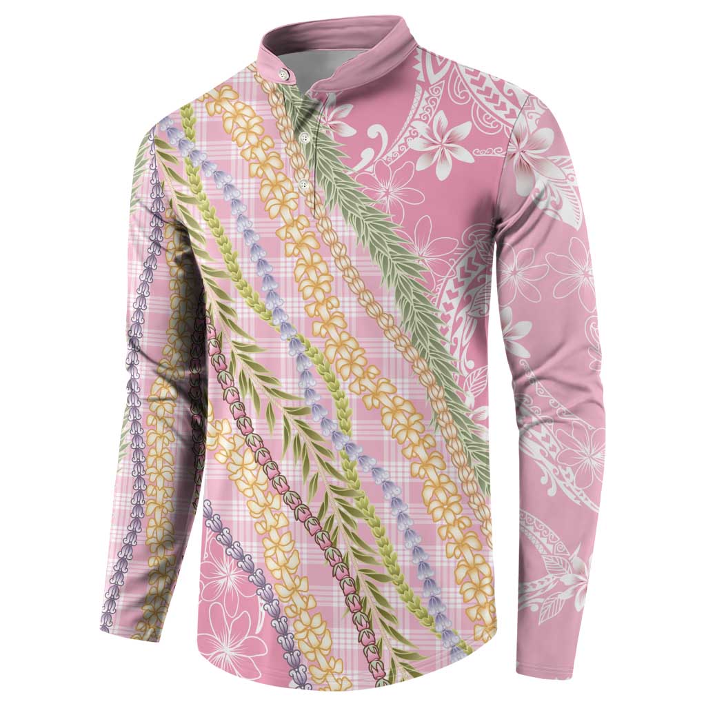 Pink Palaka Hawaii Leis Button Sweatshirt Hawaiian-plaid Elegant Tropical Vibes - Polynesian Pride