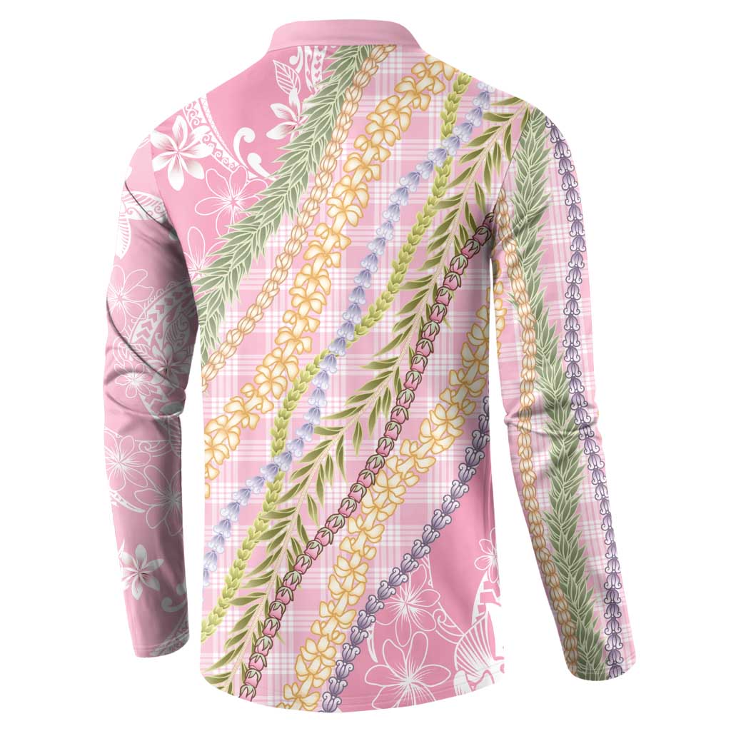Pink Palaka Hawaii Leis Button Sweatshirt Hawaiian-plaid Elegant Tropical Vibes - Polynesian Pride