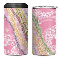 Pink Palaka Hawaii Leis 4 in 1 Can Cooler Tumbler Hawaiian-plaid Elegant Tropical Vibes - Polynesian Pride