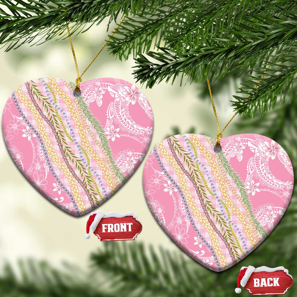 Pink Palaka Hawaii Leis Ceramic Ornament Hawaiian-plaid Elegant Tropical Vibes - Polynesian Pride