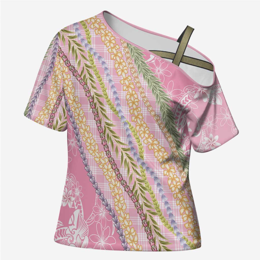 Pink Palaka Hawaii Leis Cross Shoulder Shirt Hawaiian-plaid Elegant Tropical Vibes - Polynesian Pride