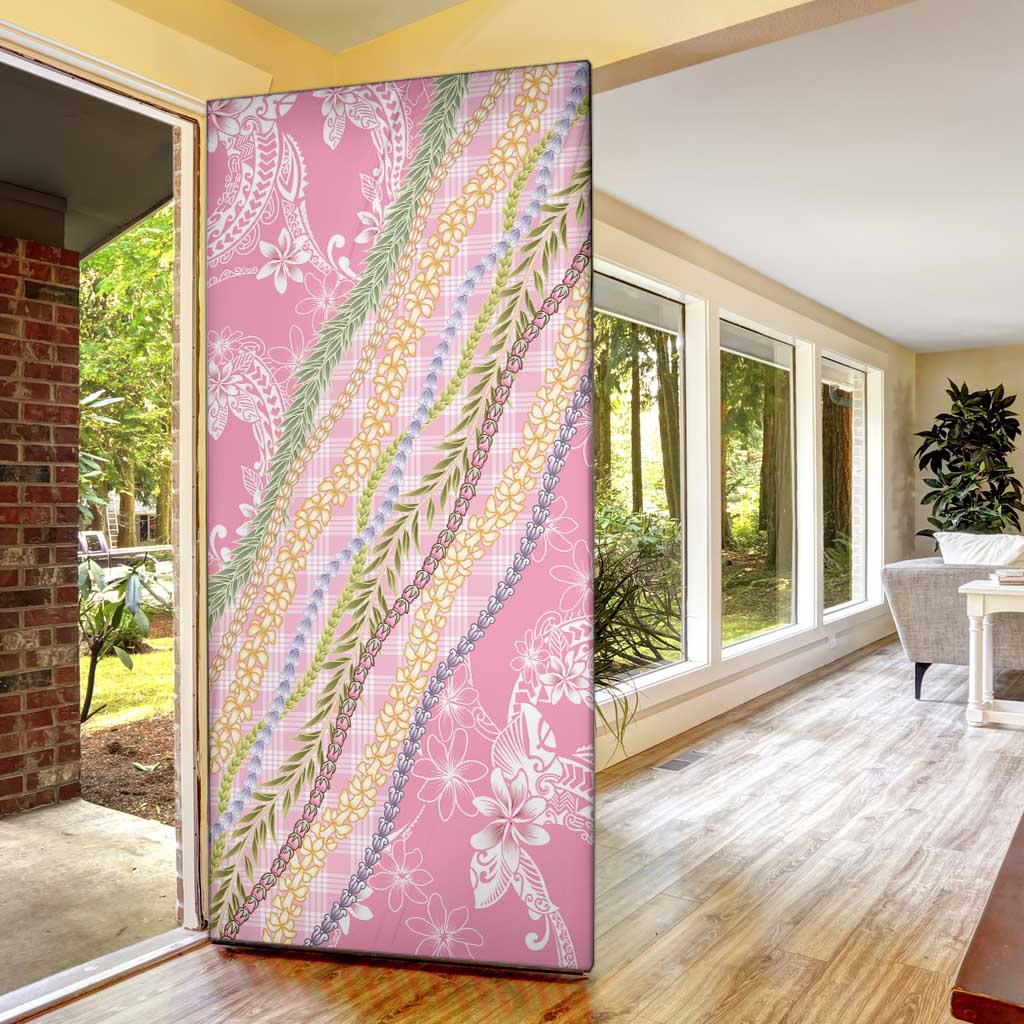 Pink Palaka Hawaii Leis Door Cover Hawaiian-plaid Elegant Tropical Vibes - Polynesian Pride