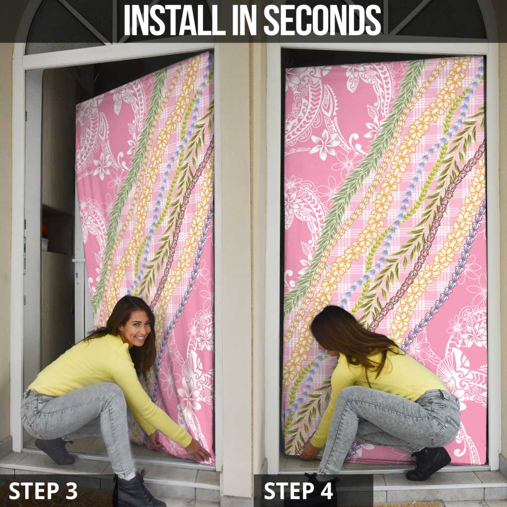 Pink Palaka Hawaii Leis Door Cover Hawaiian-plaid Elegant Tropical Vibes - Polynesian Pride