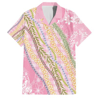 Pink Palaka Hawaii Leis Family Matching Off The Shoulder Long Sleeve Dress and Hawaiian Shirt Hawaiian-plaid Elegant Tropical Vibes - Polynesian Pride