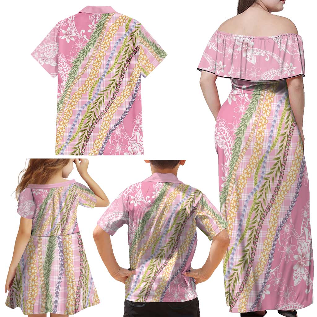 Pink Palaka Hawaii Leis Family Matching Off Shoulder Maxi Dress and Hawaiian Shirt Hawaiian-plaid Elegant Tropical Vibes LT14 - Polynesian Pride