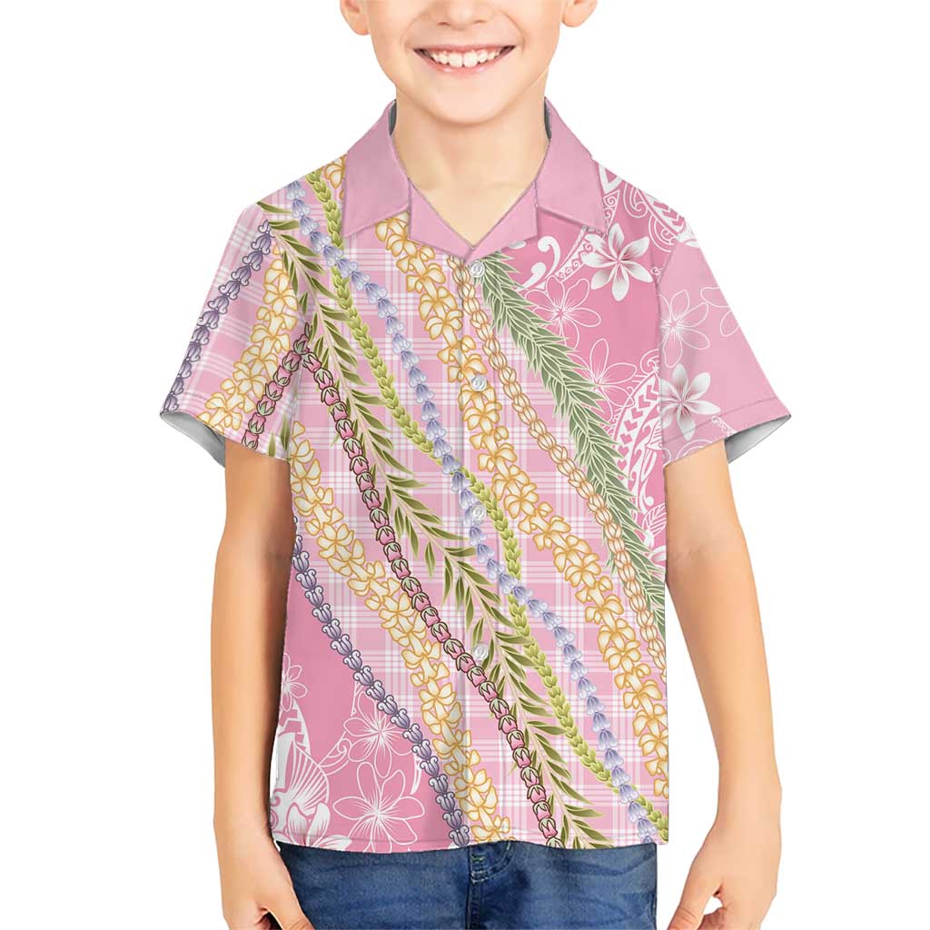 Pink Palaka Hawaii Leis Family Matching Off Shoulder Short Dress and Hawaiian Shirt Hawaiian-plaid Elegant Tropical Vibes LT14 Son's Shirt Pink - Polynesian Pride