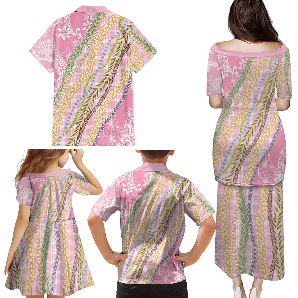 Pink Palaka Hawaii Leis Family Matching Puletasi and Hawaiian Shirt Hawaiian-plaid Elegant Tropical Vibes - Polynesian Pride