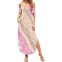 Pink Palaka Hawaii Leis Family Matching Summer Maxi Dress and Hawaiian Shirt Hawaiian-plaid Elegant Tropical Vibes - Polynesian Pride