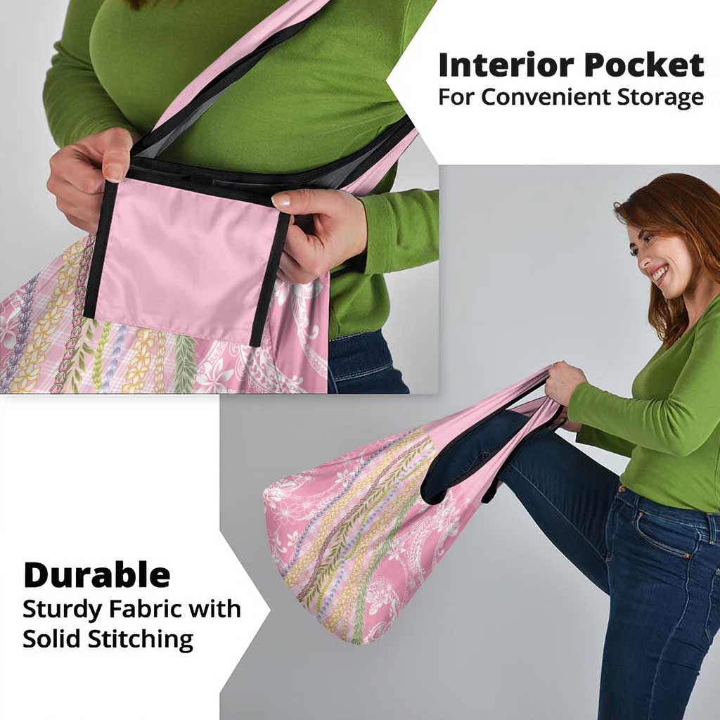 Pink Palaka Hawaii Leis Grocery Bag Hawaiian-plaid Elegant Tropical Vibes - Polynesian Pride