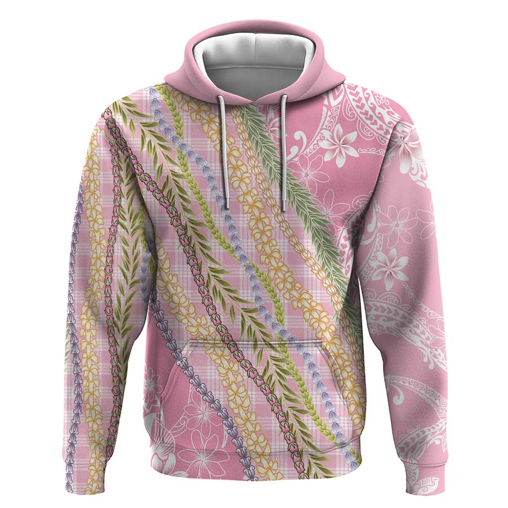 Pink Palaka Hawaii Leis Hoodie Hawaiian-plaid Elegant Tropical Vibes - Polynesian Pride