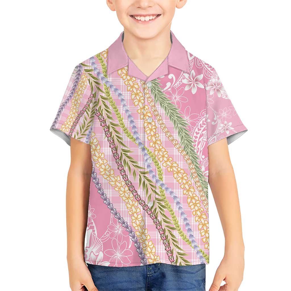 Pink Palaka Hawaii Leis Kid Hawaiian Shirt Hawaiian-plaid Elegant Tropical Vibes - Polynesian Pride