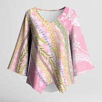 Pink Palaka Hawaii Leis Kimono Sleeve Blouse Hawaiian-plaid Elegant Tropical Vibes - Polynesian Pride