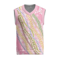 Pink Palaka Hawaii Leis Christmas Knitted V-Neck Vest Hawaiian-plaid Elegant Tropical Vibes - Polynesian Pride